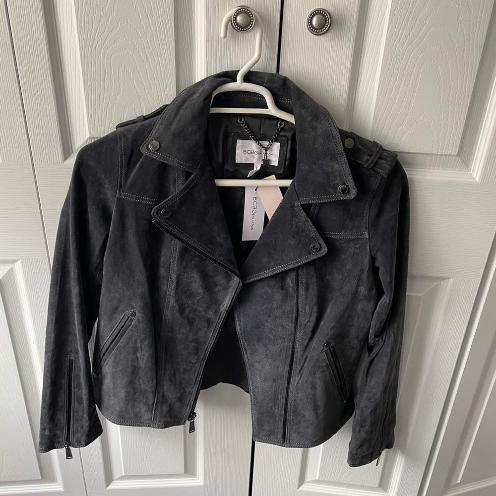 New BCBG suede moto jacket Size L